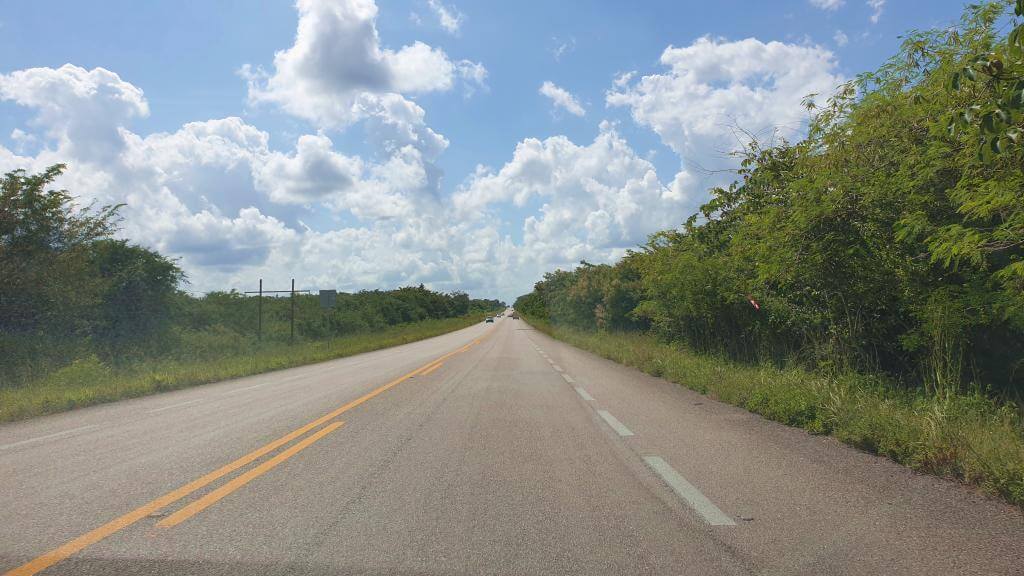 Kedelig vej på Yucatan i Mexico